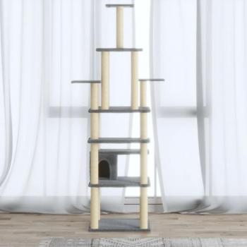 Árbol rascador para gatos con postes de sisal gris claro 183 cm