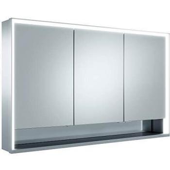 Espejo Armario Keuco Royal Lumos 120x73,5 cm con LED regulable, 3 puertas y estante abierto, aluminio anodizado plateado