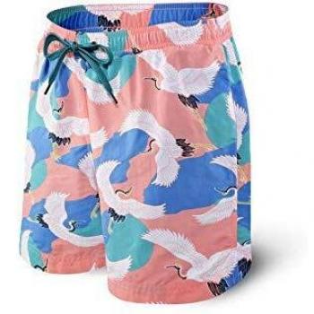 SAXX Underwear Co. Shorts De Baño - Bañador Largo Cannonball 2N1 Con Bolsillos - Shorts De Baño Con Forro De Malla de los hombres|Grullas De Mango|Pequeña