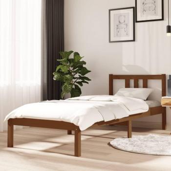 Estructura de cama individual de madera maciza color miel 75x190 cm