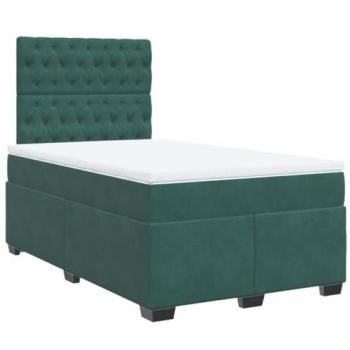 Cama box spring con colchón de terciopelo verde oscuro 120x190 cm