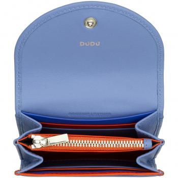 Dudu - Cartera pequeña de mujer de piel con solapa y cremallera interior, mini cartera slim de cuero genuino con cremallera, cierre de botón, colorido y compacto