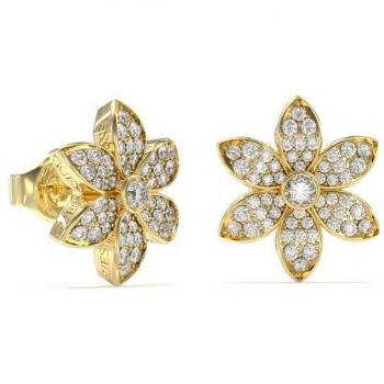 Pendientes Guess White Lotus de acero dorado con detalles elegantes