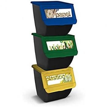 TIENDA EURASIA® Cubos de Basura de Reciclaje - Pack 3 Cubos Apilables de Cocina con Ruedas - Capacidad 36 L - Ideal para Reciclar