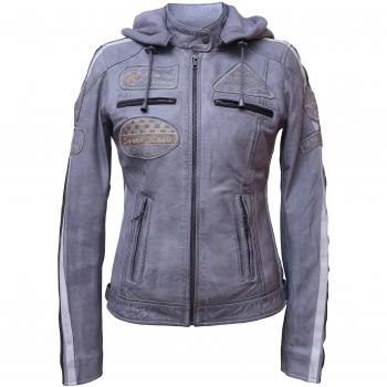 Chaqueta Moto Mujer de Cuero Urban GoCo UR-161 '58 LADIES', Chaqueta Cuero Mujer, Cazadora Moto de Piel de Cordero, Armadura Removible para Espalda, Hombros y Codos Aprobada por la CE |Gris, M