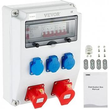Vevor Caja de Distribución Eléctrica Modular Estanca ABS 16 A/32 A con 2 Enchufes Schuko, Ac 400V
