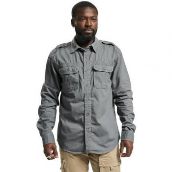 Brandit Vintage Long-Sleeve Shirt for Men - Charcoal Grey (Sizes L to 5XL)