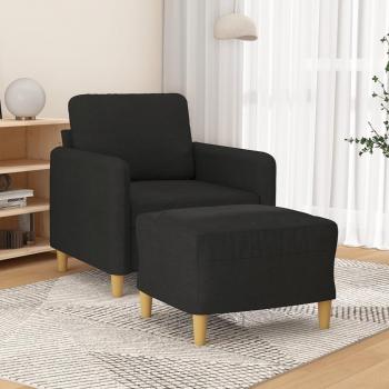 Sillón con reposapiés en tela negra de 60 cm