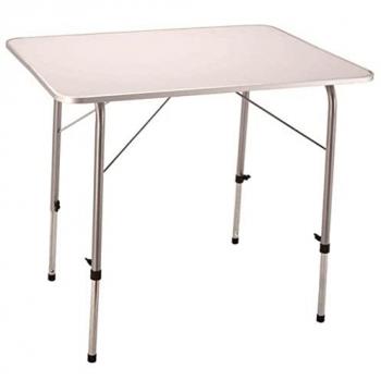 Mesa metálica plegable regulable 80x60 cm blanca para camping y playa