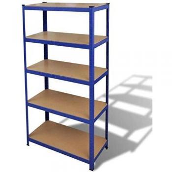 vidaXL 5-Layer Storage Shelf Garage Organizer Blue Steel & Engineered Wood