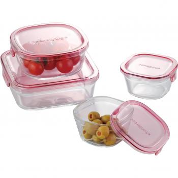 Juego de recipientes de vidrio iwaki resistentes al calor para microondas, rosa, cuadrados, 4 unidades