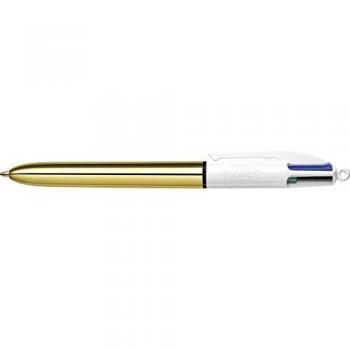 BIC – 1 bolígrafo de 4 colores, dorado, Cuerpo: Blanco/dorado, Tinta: 4 colores clásicos