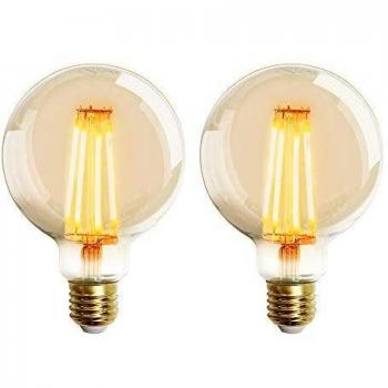 EXTRASTAR Bombilla de luz LED Vintage Edison, G95 6W E27, Blanco cálido 2200K Bombilla Edison, Bombillas de estilo retro vintage, Bombilla de filamento decorativo 2 Unidades