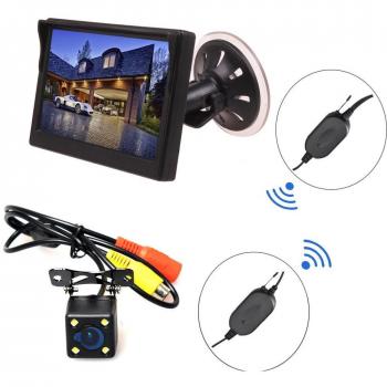 Cocar Coche 5 Pulgada Inalámbrico HD Monitor LCD TFT + Respaldo Cámara Inverso Estacionamiento Kit LED Nocturna Visión CCTV Seguridad Vigilancia