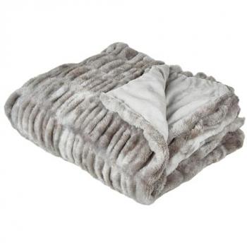 Colcha Gris de Poliéster con Piel Sintética Macodes 150 x 200 cm, Manta Shaggy Suave para Cama y Sofá