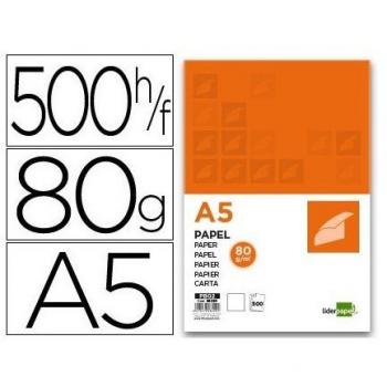 Liderpapel Papel Blanco A5 80g/m2, Paquete de 500 Hojas