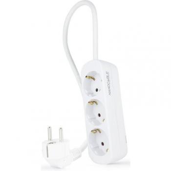 Regleta Nanocable de 3 Tomas Tipo Schuko, Cable de 1.4 Metros, Color Blanco
