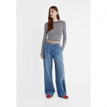 Stradivarius Straight Fit Jeans with Darts Blue Denim