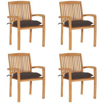 Stackable Teak Garden Chairs with Cushions - Set of 4