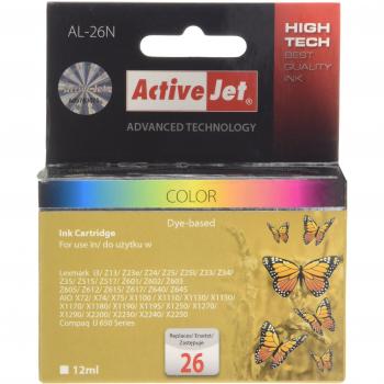 Cartucho de Tinta Activejet AL-26N Compatible Lexmark 26, Alta Capacidad (12 ml), Color Cian, Magenta y Amarillo