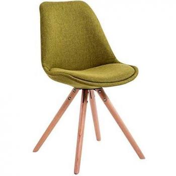 Silla de Comedor Toulouse en Tela Verde Natural con Base de Madera Redonda