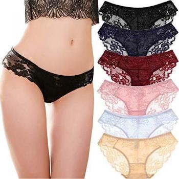HOKEMP Sexy Braguitas Culotte para Mujer Ropa Interior de Encaje, Pack de 6
