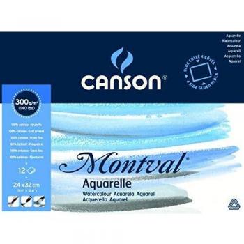 Bloc Encolado a 4 Lados, 24x32 cm, 12 Hojas, Canson Montval, Grano Fino 300g