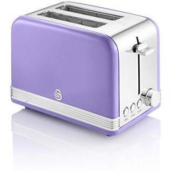 Tostadora Swan Retro ST19010PURN de Ranura Ancha para 2 Rebanadas con Diseño Vintage y Funciones de Descongelación, Recalentamiento y Cancelación - Acero Inoxidable Morado