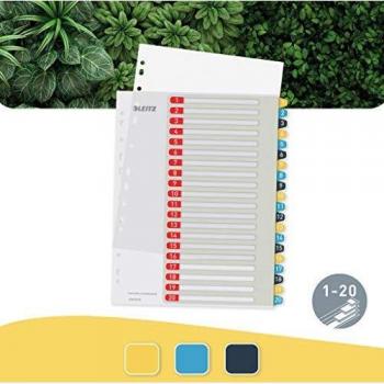 Registro Leitz Cosy A4, 1-20, imprimible, polipropileno, colores variados