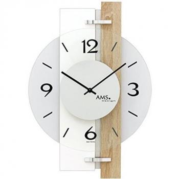 Reloj de Pared AMS 9557 - Diseño Moderno, Color Marrón y Plateado, Dimensiones: 6 cm x 40 cm x 28 cm