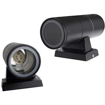 Lámpara de pared exterior cilíndrica IP55 doble haz GU10 color negro para jardín y fachadas 230V