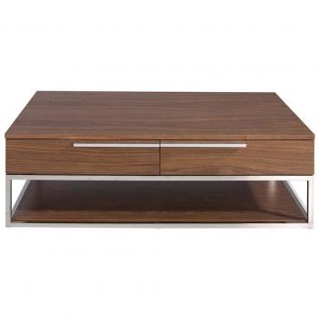 Mesa centro rectangular ANGEL CERDÁ 2114C en nogal y acero cromado, dimensiones 120 x 70 x 37 cm