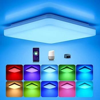 Lámpara de Techo LED Inteligente Regulable RGB 24W 2400LM IP54 Compatible con Alexa y Google Assistant, Cambiador de Color 2700-6500K