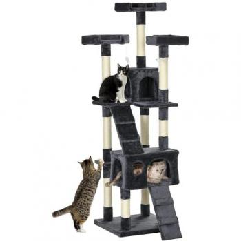 PawHut Árbol Rascador para Gatos Grande 49x49x173 cm con Múltiples Niveles, Cuevas, Escaleras, Juguetes Colgantes, Camas y Postes de Sisal