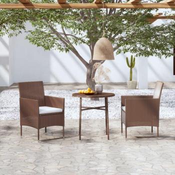Brown Poly Rattan 3-Piece Garden Dining Set with Round Table and 2 Chairs