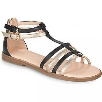 Geox Sandalias Karly Negro Niña con diseño negro y detalles en platino, ideales para uso diario, cómodas y transpirables