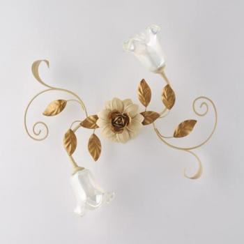 Plafoniera Shabby Chic 2 Luces E14 Cesta en Hierro Forjado Color Marfil y Oro