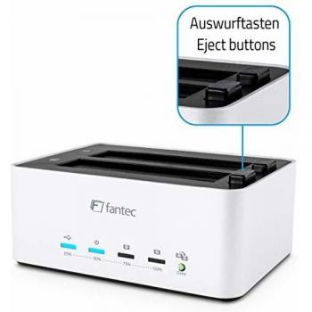 Fantec AluDOCK 2X - Estación de Acoplamiento para 2 Discos HDD o SSD de 2.5/3.5, Color Plata