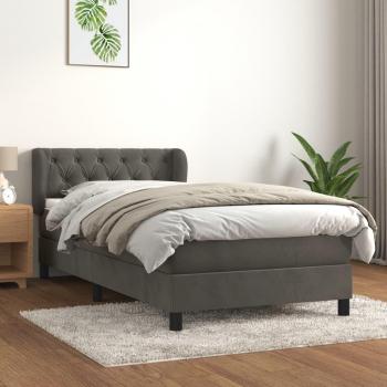 Cama box spring suave con colchón de terciopelo gris oscuro 80x200 cm