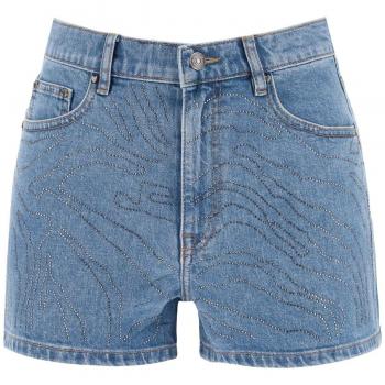 ROTATE Birger Christensen Rhinestone Denim Shorts W25 Blue