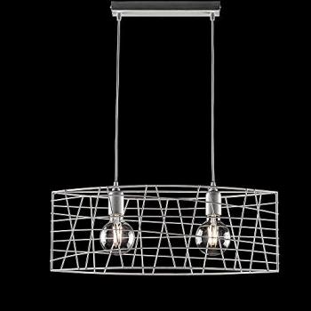Araña industrial colgante de hierro blanco y plata con 2 luces - Serie Joia 61x h25 cm