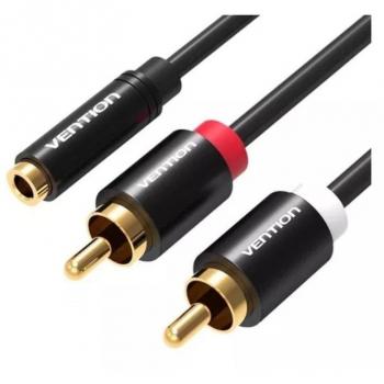 Cable estéreo Vention VAB-R01-B200 / Jack 3.5 hembra - 2x RCA macho / 2m / negro