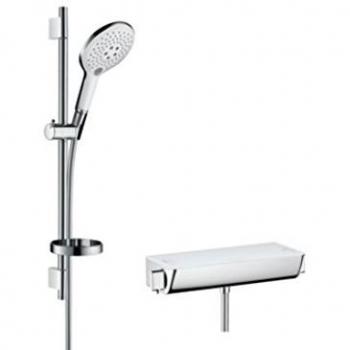Hansgrohe 27036400 Raindance Select S 150 Air combinación de set de ducha y termostato, 3 tipos de chorro, blanco/cromo