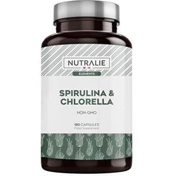 Espirulina & Chlorella 1800mg - Potente Efecto Saciante y Detox - Máxima Energía y Fuerza, Reduce Cansancio y Fatiga - Spirulina Pura 100% Vegana | 180 Cápsulas Nutralie