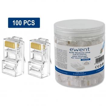 Ewent IM1206 Conector Modular RJ45 CAT6 U/UTP para Cable Redondo 100 Unidades Transparente