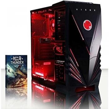 VIBOX Vision 57 - 3,9GHz CPU 2-Core AMD, R5 230 GPU, Presupuesto, Ordenador de sobremesa para oficina Gaming con unidad central, Iluminaciàn interna rojo