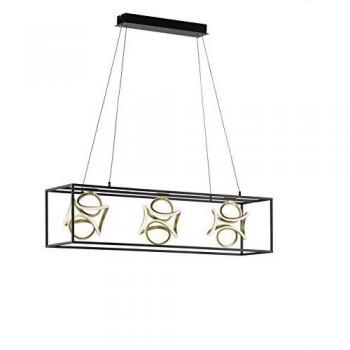 Lámpara colgante LED Gesa con jaula de metal, 3 luces, dimmable, color negro y dorado, dimensiones 108x26x160 cm
