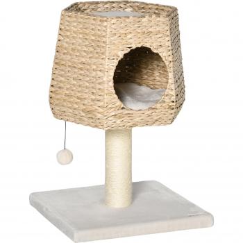 Árbol Rascador para Gatos Pequeño Altura 66 cm Torre Escalador con Cueva de Juncos Poste Rascador de Sisal y Bola Colgante Crema y Natural
