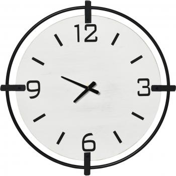 HOMCOM Reloj de Pared Silencioso Ø40 cm de Metal y Madera sin Tictac Estilo Moderno con Funciona con Pilas Decoración para Salón Dormitorio Oficina Blanco/Negro