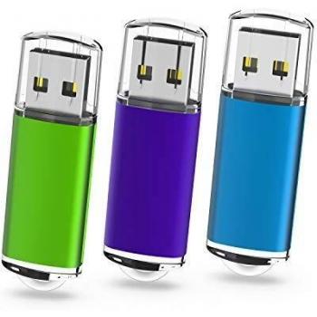 Memorias USB 64GB, TOPESEL Pendrives Flash 2.0 USB Sticks Flash Drives Llaves USB, Pack de 3 Unidades, 3 Colores Azul Verde Púrpura